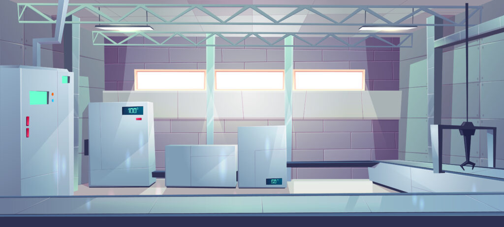 Industrial factory shop interior cartoon vector Technical Services